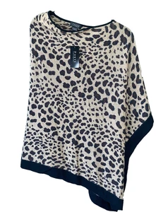 Forte Cashmere Poncho NEW Shawl Sweater One Size Brown Animal Print Classic Chic - Picture 1 of 9