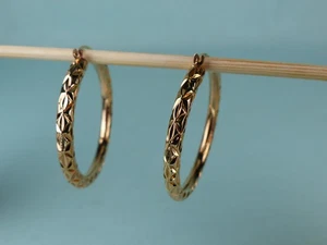 Real 14K Rose Gold High Quality Ornate 1 5/16" Hoop Earrings 1.69g Exc. Cond. - Picture 1 of 9