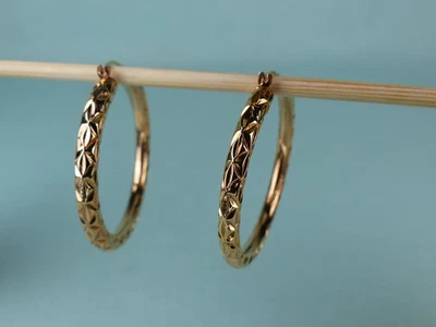 Real 14K Rose Gold High Quality Ornate 1 5/16" Hoop Earrings  1.69g  Exc. Cond. - Image 1 of 4