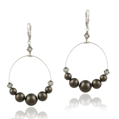 Sterling Silver Brown Crystal & Pearl Wire Dangle Earrings - Image 1 of 3