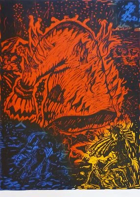 Jörg Immendorff Le Feu Du Monde " 1989 Linocut Handsigniert Deutsche Künstler - Bild 1 von 3