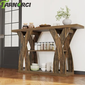 3-Layer Vintage Console Table Sofa Side Table Entryway Table MDF Storage Shelf - Picture 1 of 13