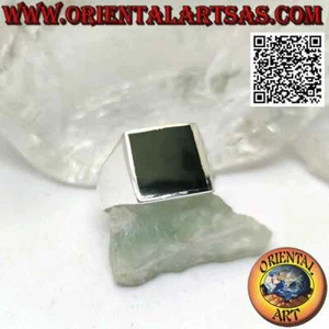 Anello in Argento 925‰ liscio con agata verde quadrata a filo bordo 13x13 mm - Imagen 1 de 9