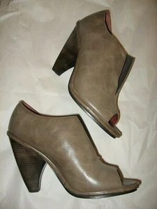 Luxury Rebel,Genuine LEATHER Pump,DistressTaupe,Wood 3" Heels,Rocker Booties, 8M - Picture 1 of 9