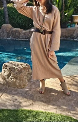 Maya Antonia 100% Cotton Double-Gauze Maxi Long Dress/Kaftan,Long Sleeves/Pocket - Image 1 of 4