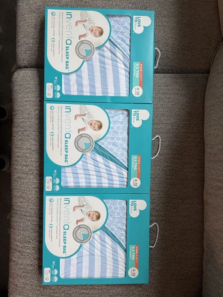 NUEVO Juego de 3 Sacos de Dormir Inventa 4-12 Meses 100% Algodón Natural Love To Dream Foto 1 de 4
