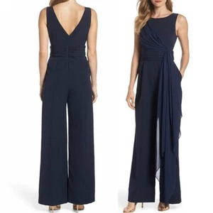 NWT Eliza J Navy Blue Cascading Jumpsuit size 8 - Picture 1 of 11