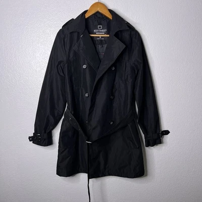 SCOTTeVEST Tec SeV Women’s Medium Black Trench Coat Double Breasted Belted - Image 1 of 4