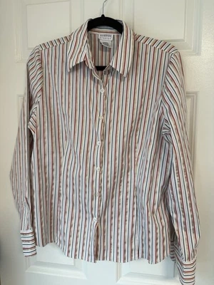 90’s Vtg George Stretch Women’s Gold Striped Button Down Shirt Top Size L Preppy - Image 1 of 4