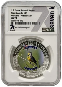 2022 Cook Is. State Animal Series 1 oz Silver Nebraska Meadowlark NGC MS70 7K - Picture 1 of 2