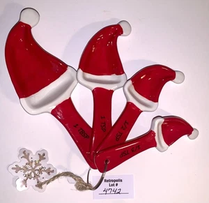 Santa Hat Ceramic Measuring Spoons Christmas - Picture 1 of 10