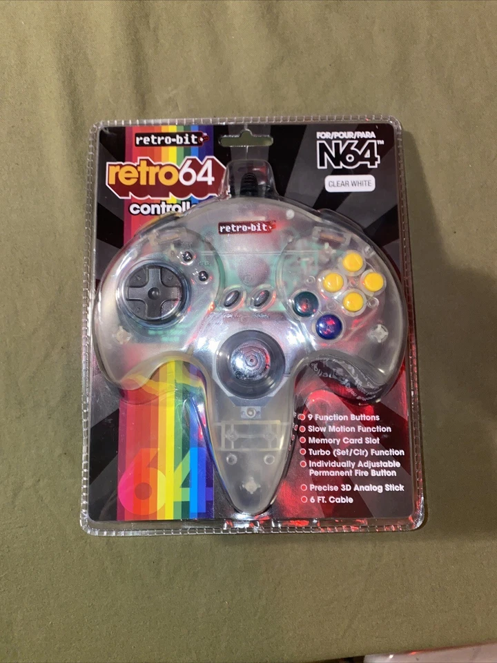 Retro-Bit N64 Tribute Retro 64 Wired Controller CLEAR WHITE MODEL - Image 1 of 4