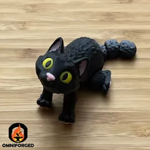 Mini Slit Eye Cat Black/Yellow Flexi Fidget Articulated Animal Fun Toy Gift - Picture 1 of 3