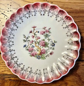 Antique Golden Ware Sebring USA Mandarin Maroon 22K Gold Love Tree Saucers (6) - Picture 1 of 5