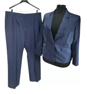 Le Suit Women Career Pant suit Size 18 Blue Pinstriped One Button Blazer 305A - Picture 1 of 10