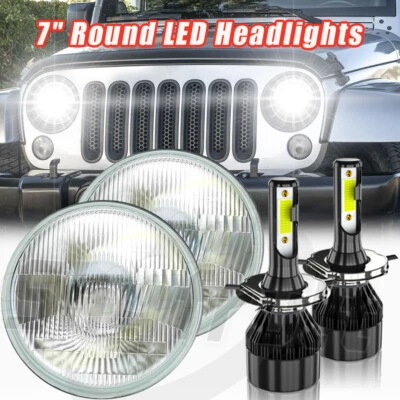 For Jeep Wrangler JK TJ CJ LJ  7" inch Round LED Headlights High/Low Beam - Image 1 of 4