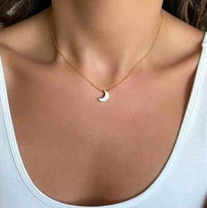 White Opal Moon Necklace, made with solid High Quality 925 Sterling Silver - Picture 1 of 10