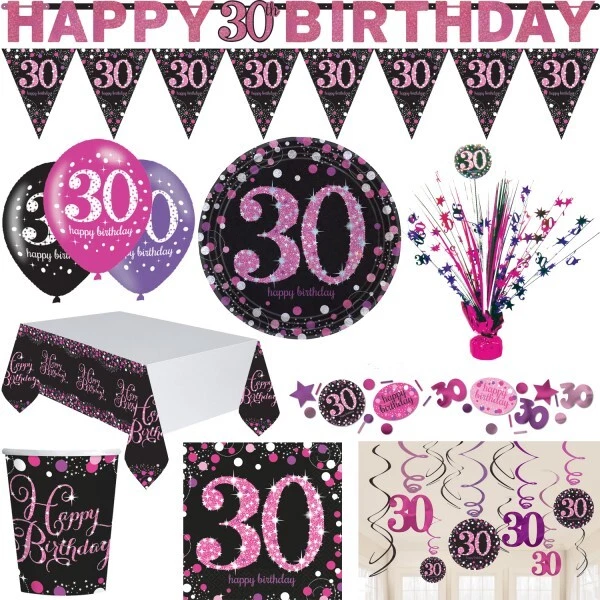 30. Compleanno Party Set Decorativo Decorazione Giubileo Feste Fucsia Donna - Immagine 1 di 1