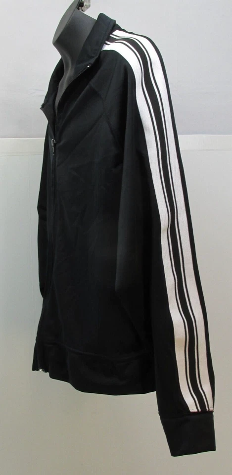 Винтажная спортивная куртка Tek Gear большая черная на молнии 4 полоски белая тренировочная - Изображение 1 из 4