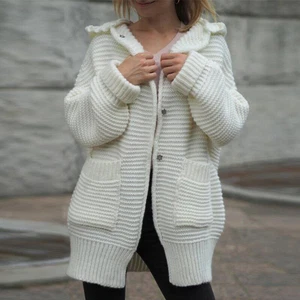 Dama Manga Larga Suéter Cárdigan Cálido Largo Con Capucha Cárdigan Suéter Abrigo Nuevo - Imagen 1 de 7