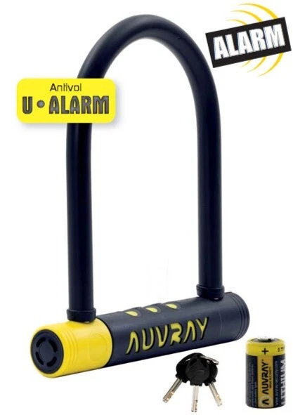 AUVRAY antivol U alarme 120 db 90 x 210 mm Ø 14 mm livré avec pile lithium 3V
