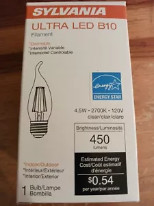 Sylvania 4.5W Ultra LED B10 Filament Dimmable LED4.5B10/BENT/DIM/827/FIL - Picture 1 of 2