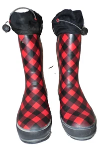 Western Chief Snow/Rain Rubber/Felt Liner Boots for Youth Red/Black Plaid Size 4 - Picture 1 of 24