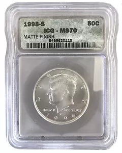 Medio dólar de plata mate Kennedy 1998 S 50c ICG MS70 moneda rara graduada a la venta115 - Imagen 1 de 2
