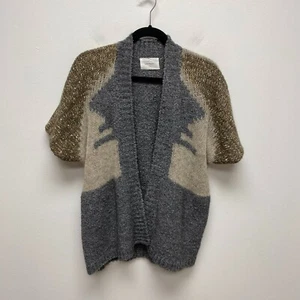Sita Murt Womens Gold Gray Wool Alpaca Short Sleeve Knit Open Front Cardigan 36 - Picture 1 of 8