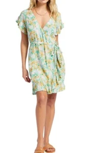 New Billabong Tropical Aqua Wrap and Roll Ditsy Floral Mini Dress Size XSmall XS - Picture 1 of 5