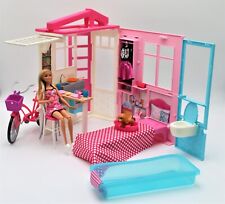 Barbie 2014 Mattel Glam Getaway Fold N’ Go Doll House Apartment W/Playset lot