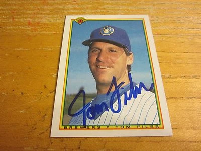 Tom Filer Autographed Signed 1990 Bowman #385 Trading Card MLB Milwaukee Brewers - Image 1 of 3