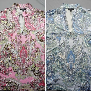 CE Golfs Lot Of 2 Women's Size Large Active Golf Top Paisley 1/4 Zip Blue Pink - Picture 1 of 13