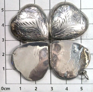 Vintage 925 Sterling Silber graviert 4-fach klappbar Herz Kleeblatt Medaillon Anhänger - Bild 1 von 5