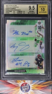 2022 Super Glow Triple Auto. Green 1/1 TRAU-3 Bo Nix E.Jones L.Doty BGS 9.5 - Picture 1 of 2