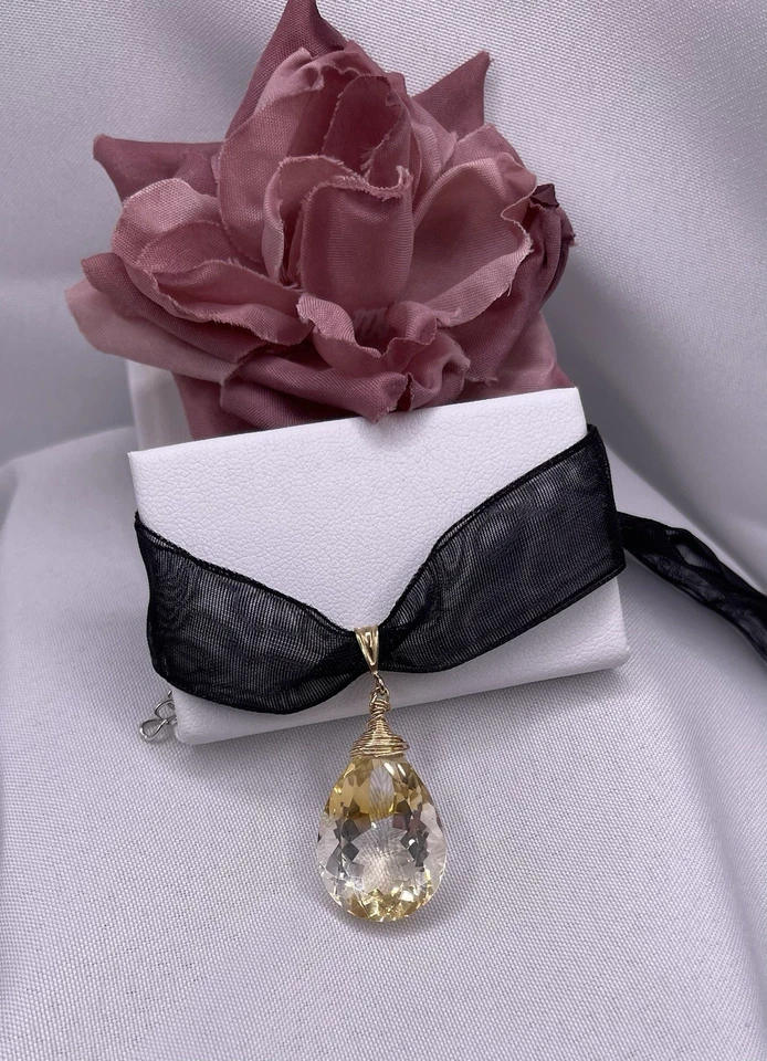 Colgante Citrino GRANDE Briolette Natural 1/20 Oro 14K Relleno 24x16mm 23ct Foto 1 de 4