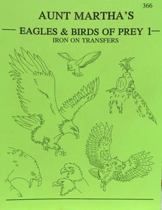 Aunt Martha's EAGLES & BIRDS OF PREY Owls Iron On Embroidery Transfers Book 366 - Picture 1 of 3
