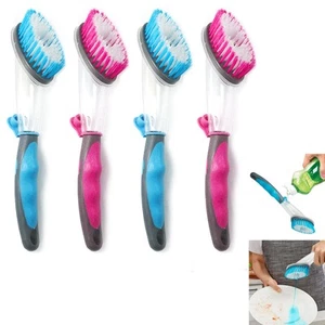 4 Dish Brush With Soap Dispenser Kitchen Scrub - Picture 1 of 1