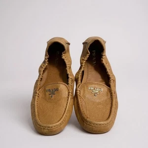 Prada Brown Leather Driving Loafers Size 39.5 EU 9 US Italy Designer Flats Shoes - Picture 1 of 6