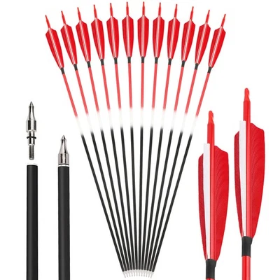 30" Archery Carbon Arrows SP500 4" Turkey Feather Screw Target Bow Hunting Shoot - Image 1 of 4