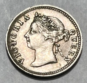 HONG KONG - Queen Victoria - 5 Cents 1891 - Km-5 - High Grade Silver Coin! - Picture 1 of 2
