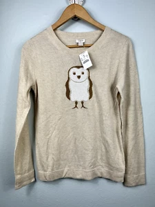 Neu mit Etikett J. Crew Merinowolle Pailletten Eule Pullover in Haferflocken Größe Small - Bild 1 von 9
