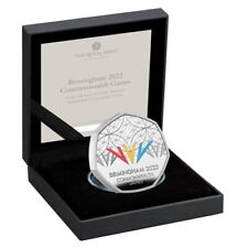 2022 Birmingham Commonwealth Games UK 50p Coloured Silver Proof Piedfort Coin