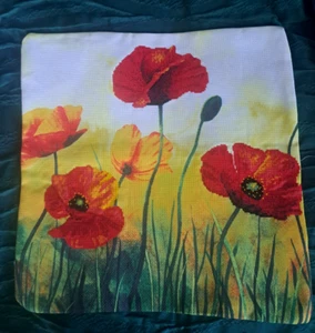 Finished Pillow Cover Cross Stitch 5D Picture Flowers Poppy Gift - Picture 1 of 5