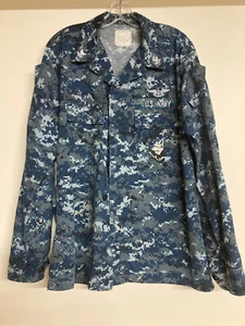 US Navy Blue Uniform Shirt Size Medium Long 8405-01-540-2426 Camouflage USN Used - Picture 1 of 5