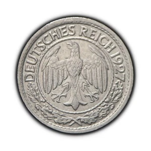 GERMANY. 1927, 50 Pfennig - Weimar Reichsadler Eagle Hamburg J Reichspfennig 2 - Picture 1 of 3