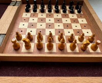 Soviet traveling chess, Wooden USSR chess set, Vintage Mini traveling chess  - Image 1 of 4