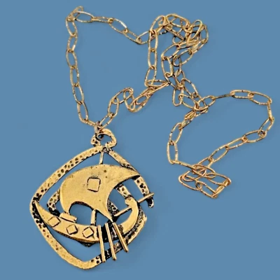 COLLAR VIKINGO VINTAGE AÑOS 70 grande grueso barco dragón barco nórdico danés B4 Foto 1 de 4