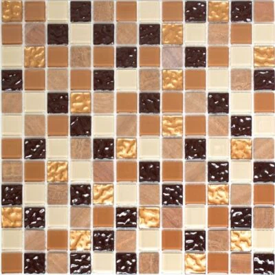 Glasmosaik selbstklebend beige braun FliesenspiegeL Wand 200-4M372 |1Mosaikblatt - Bild 1 von 4
