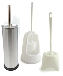White/Silver Toilet Brush & Holder Set Enclosed Free Standing Bathroom Accessory - Picture 1 of 6